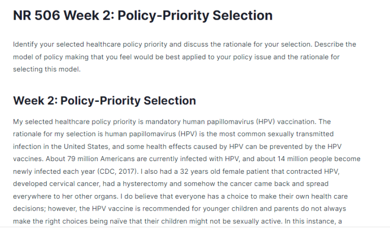 NR 506 Week 2: Policy-Priority Selection
