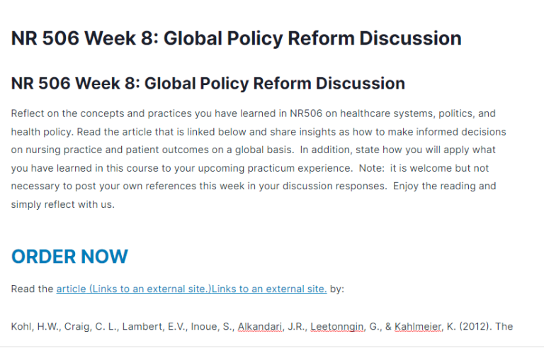 NR 506 Week 8: Global Policy Reform Discussion