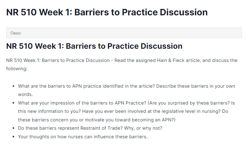 nr 510 week 1: barriers to practice discussion