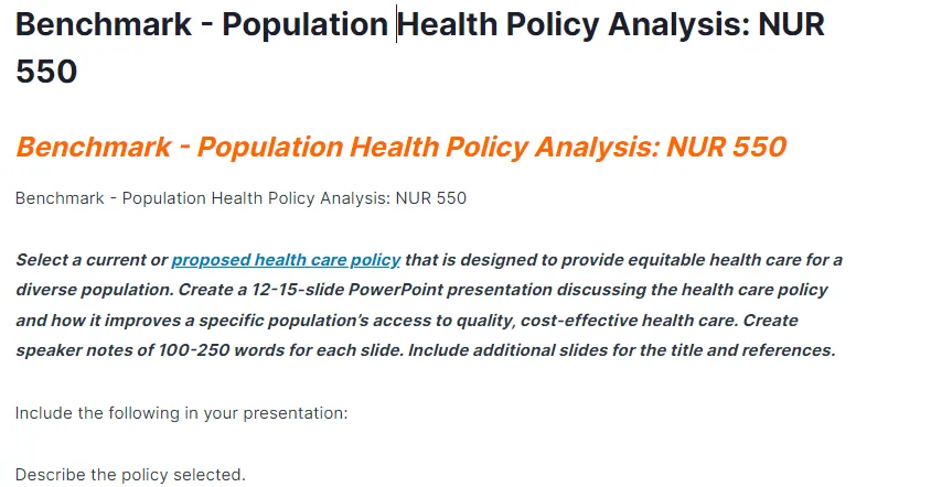 Benchmark - Population Health Policy Analysis: NUR 550