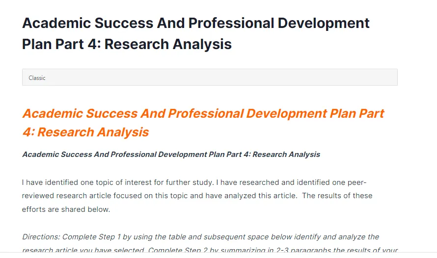 Academic Success And Professional Development Plan Part 4: Research Analysis