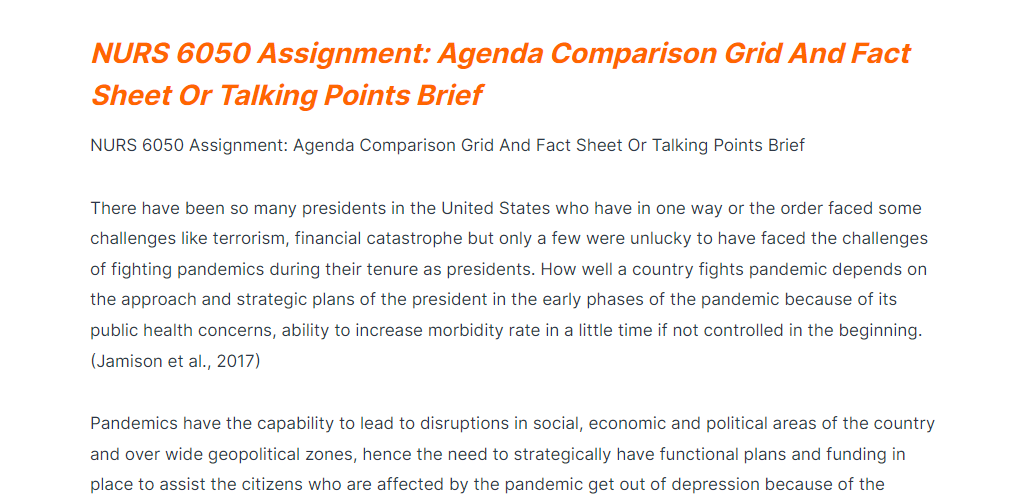 assignment agenda comparison grid and fact sheet