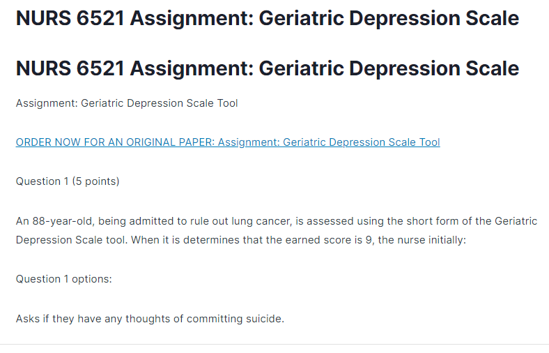 NURS 6521 Assignment: Geriatric Depression Scale