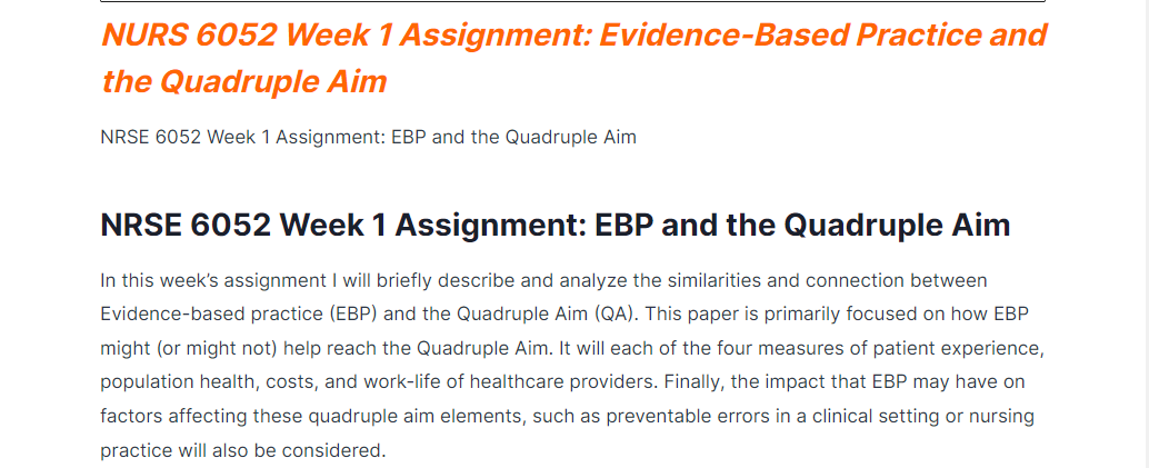 assignment evidence based practice and the quadruple aim