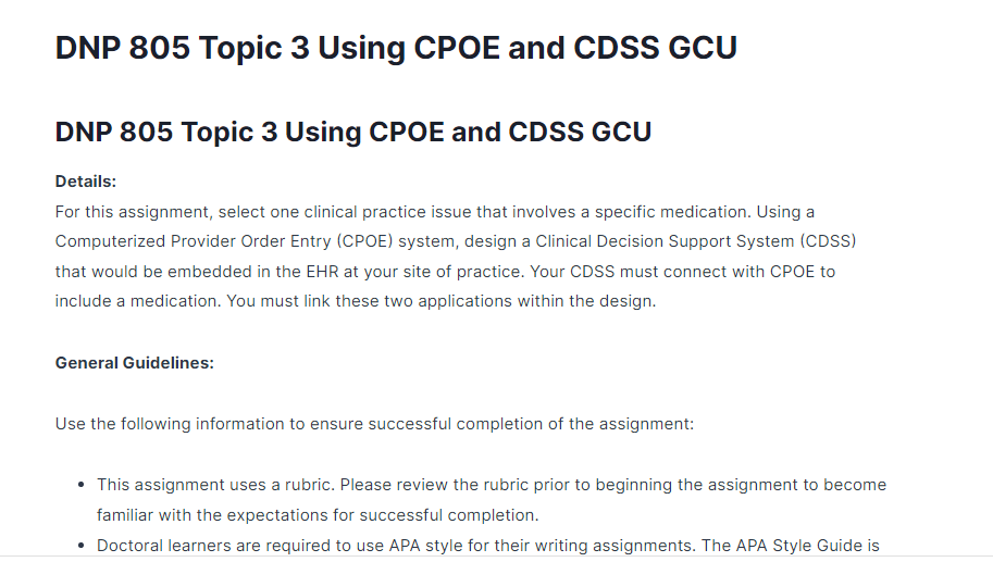 dnp 805 topic 3 using cpoe and cdss gcu
