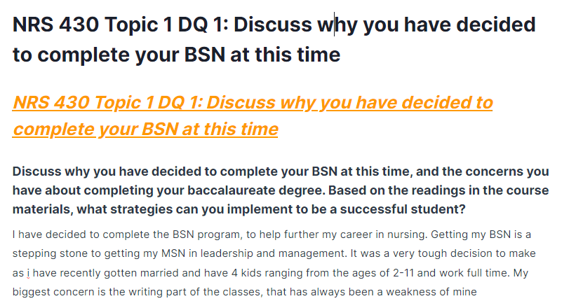 nrs 430 topic 1 dq 1: discuss why you have decided to complete your bsn at this time
