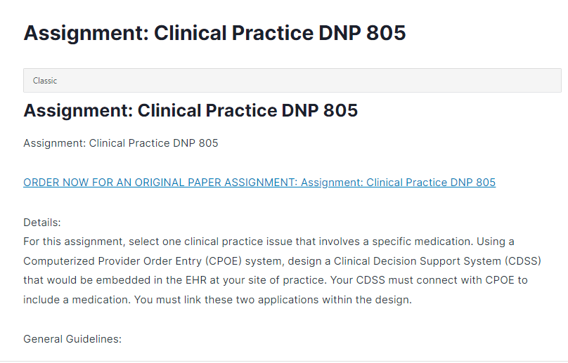 assignment: clinical practice dnp 805