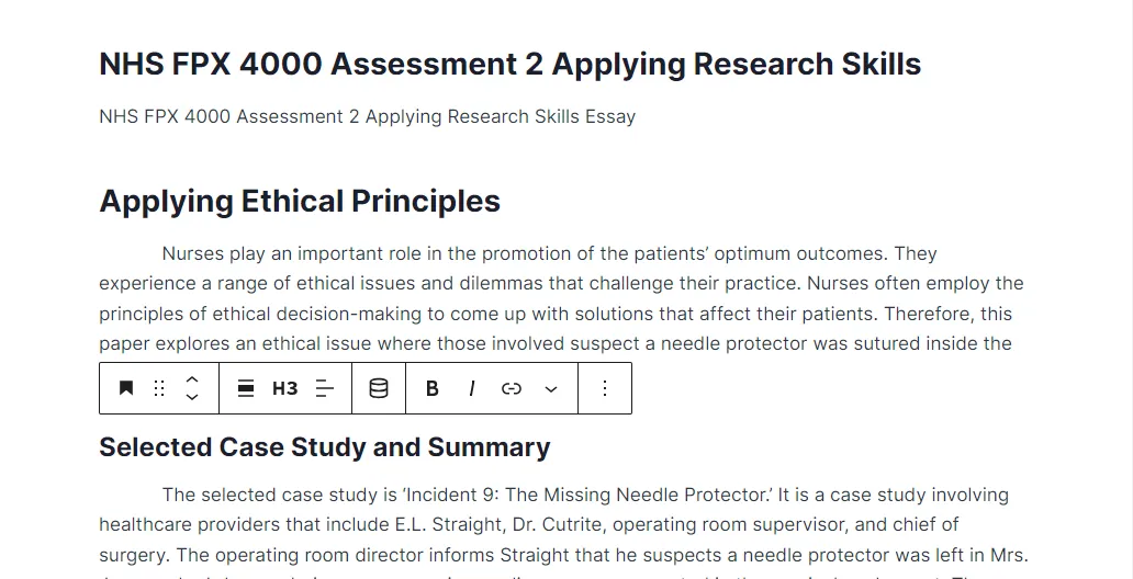 NHS FPX 4000 Assessment 2 Applying Research Skills Essay