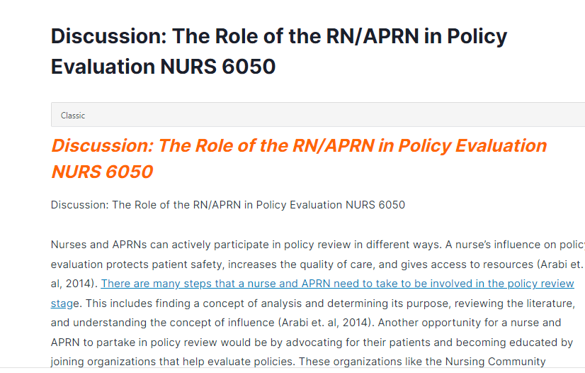 discussion: the role of the rn/aprn in policy evaluation nurs 6050