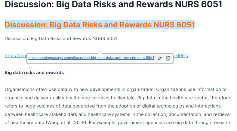 Discussion: Big Data Risks and Rewards NURS 6051