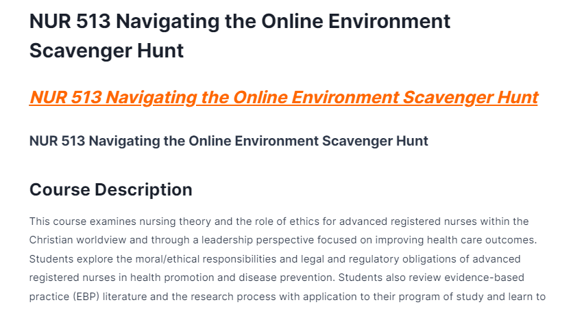 nur 513 navigating the online environment scavenger hunt