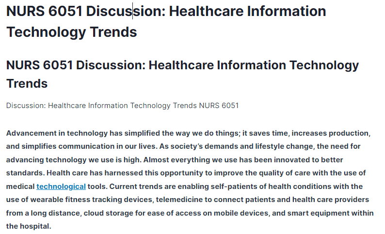 nurs 6051 discussion: healthcare information technology trends