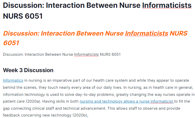 discussion: interaction between nurse informaticists nurs 6051
