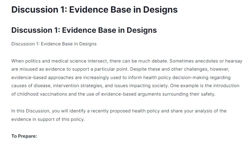 Discussion 1: Evidence Base in Designs