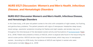 nurs 6521 discussion women’s and men’s health, infectious disease, and hematologic disorders nurs 6521 discussion women’s and men’s health, infectious disease, and hematologic disorders