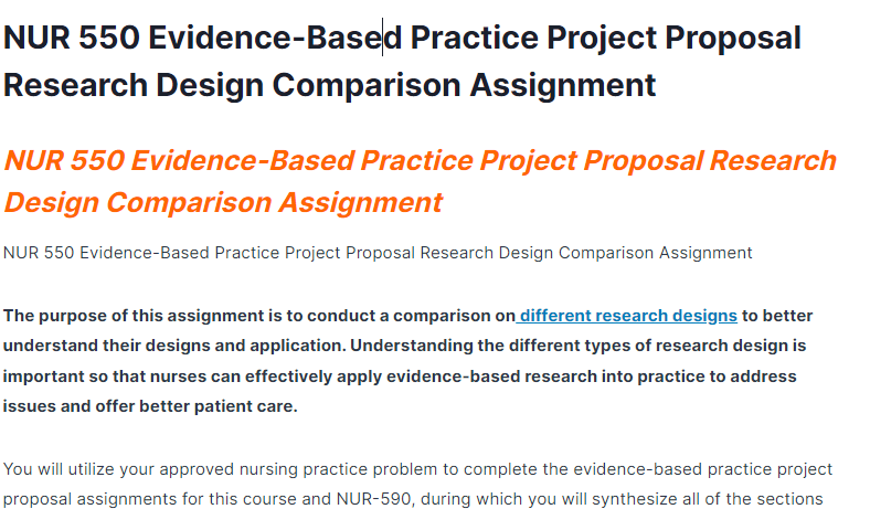nur 550 evidence-based practice project proposal research design comparison assignment