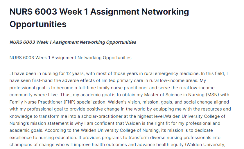 nurs 6003 week 1 assignment networking opportunities