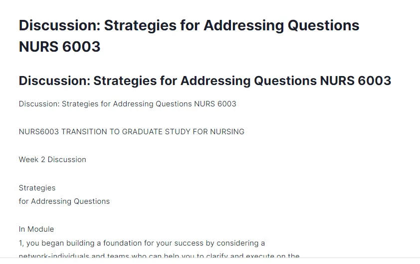 Discussion: Strategies for Addressing Questions NURS 6003