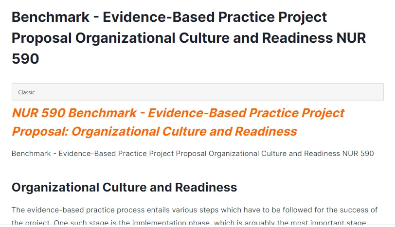 benchmark - evidence-based practice project proposal organizational culture and readiness nur 590