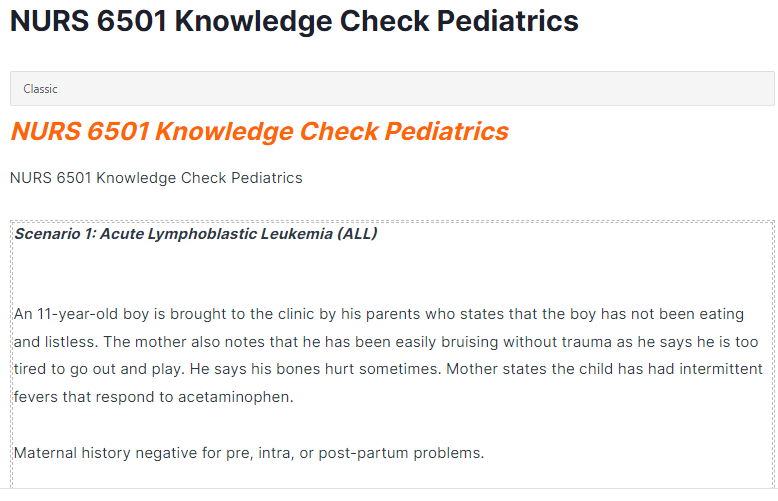 nurs 6501 knowledge check pediatrics