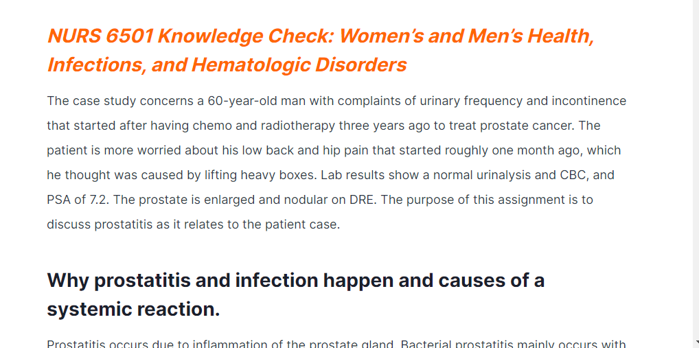knowledge check: women’s and men’s health, infections, and hematologic disorders nurs 6501 knowledge check women’s and men’s health, infections, and hematologic disorders