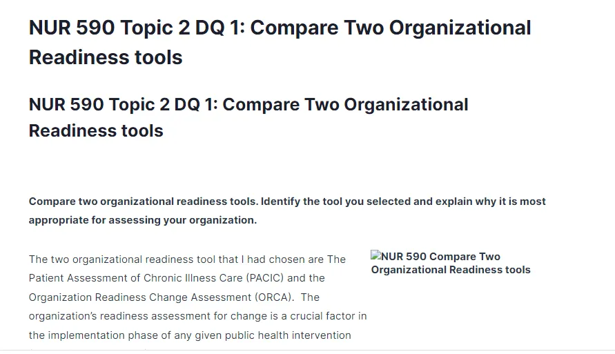NUR 590 Topic 2 DQ 1: Compare Two Organizational Readiness tools