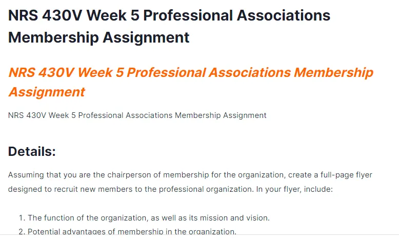 NRS 430V Week 5 Professional Associations Membership Assignment