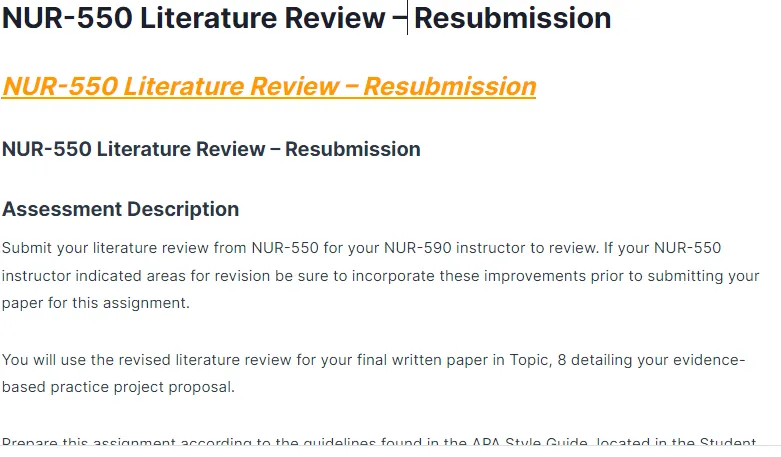 NUR-550 Literature Review – Resubmission