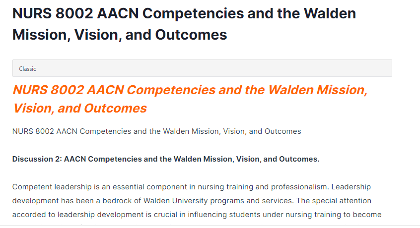 nurs 8002 aacn competencies and the walden mission, vision, and outcomes