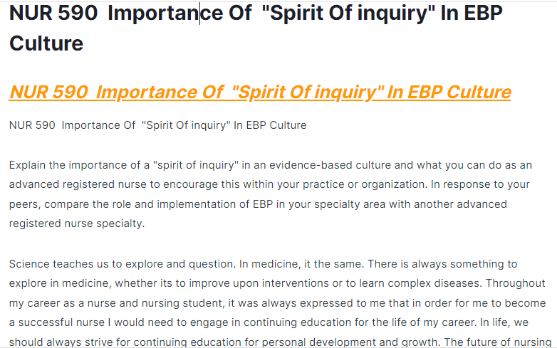 nur 590  importance of  "spirit of inquiry" in ebp culture