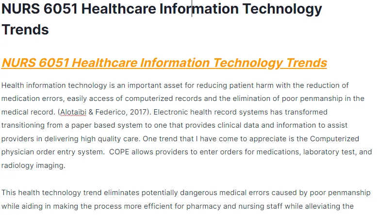 NURS 6051 Healthcare Information Technology Trends