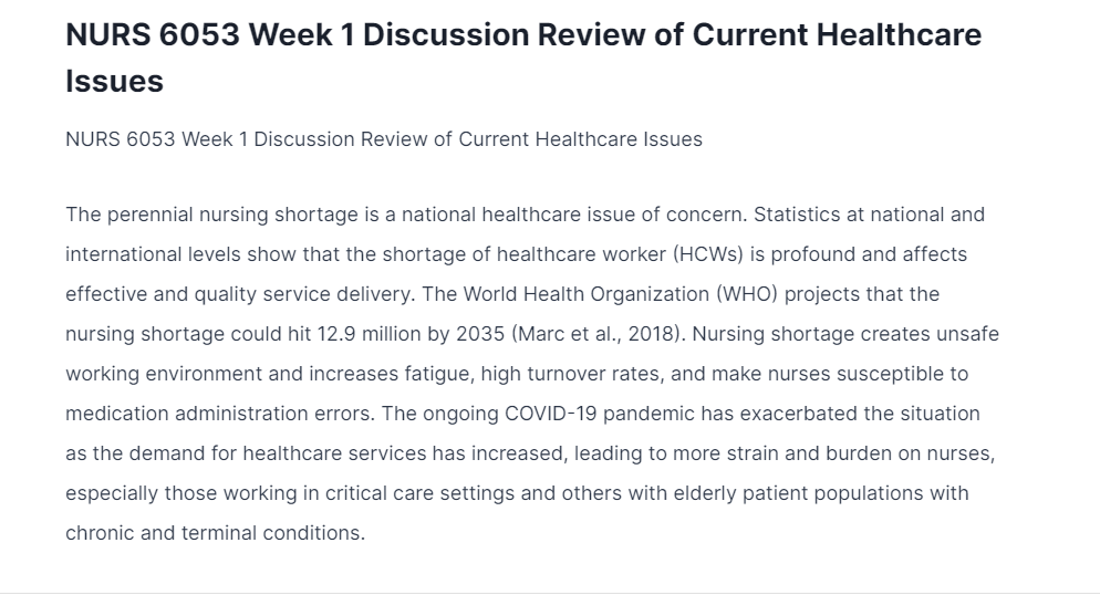 nurs 6053 week 1 discussion review of current healthcare issues