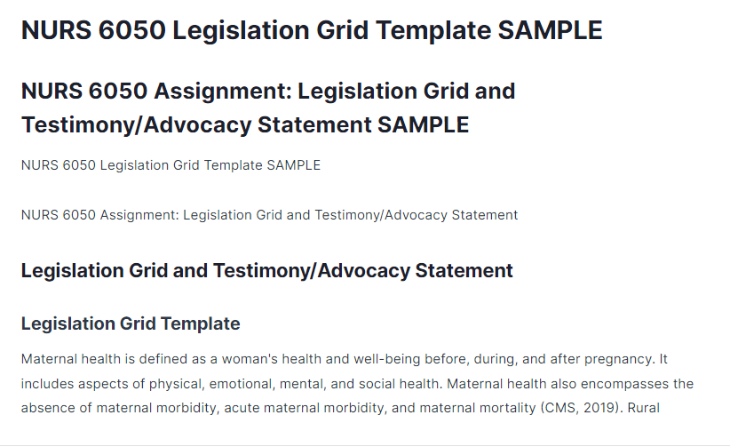 nurs 6050 assignment: legislation grid and testimony/advocacy statement sample