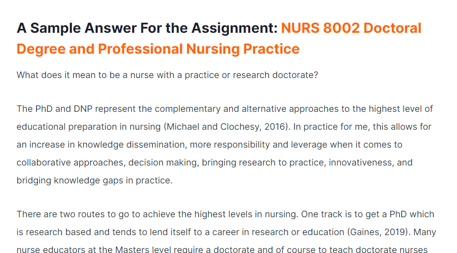 NURS 8002 Doctoral Degree and Professional Nursing Practice