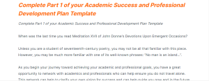 Complete Part 1 of your Academic Success and Professional Development Plan Template