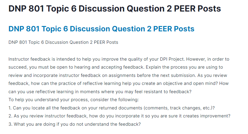 DNP 801 Topic 6 Discussion Question 2 PEER Posts