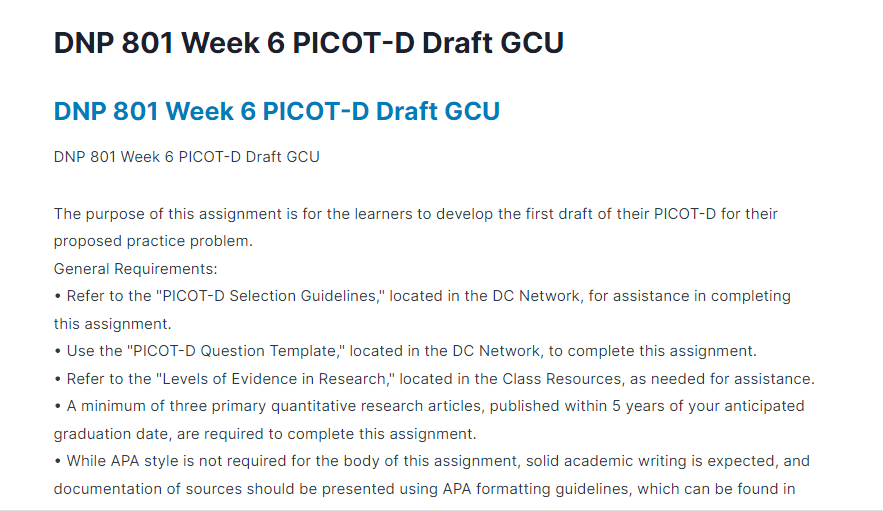 DNP 801 Week 6 PICOT-D Draft GCU