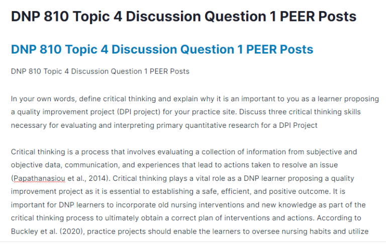 DNP 810 Topic 4 Discussion Question 1 PEER Posts