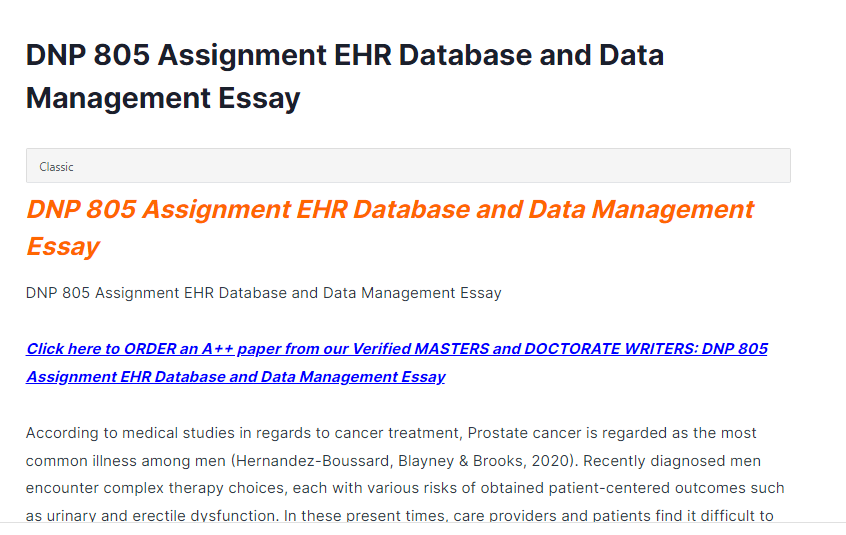 dnp 805 assignment ehr database and data management essay