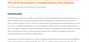 fpx 4010 assessment 3 interdisciplinary plan proposal