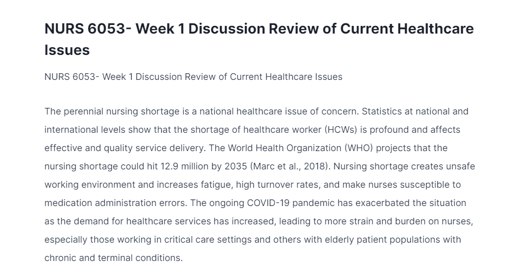 nurs 6053- week 1 discussion review of current healthcare issues