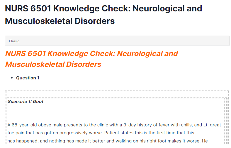 NURS 6501 Knowledge Check: Neurological and Musculoskeletal Disorders