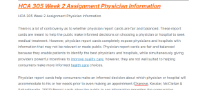 hca 305 week 2 assignment physician information