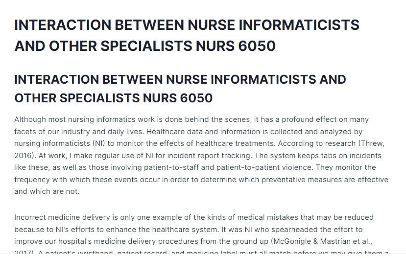 interaction between nurse informaticists and other specialists nurs 6050