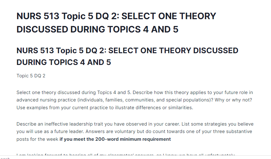 nurs 513 topic 5 dq 2: select one theory discussed during topics 4 and 5