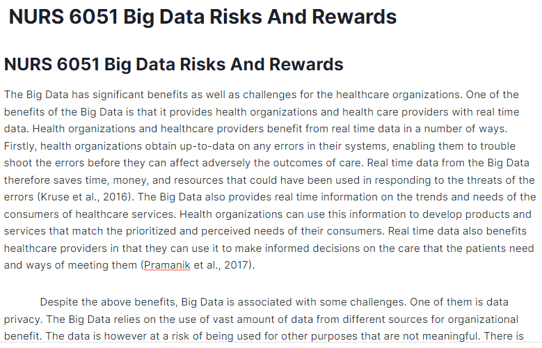 nurs 6051 big data risks and rewards