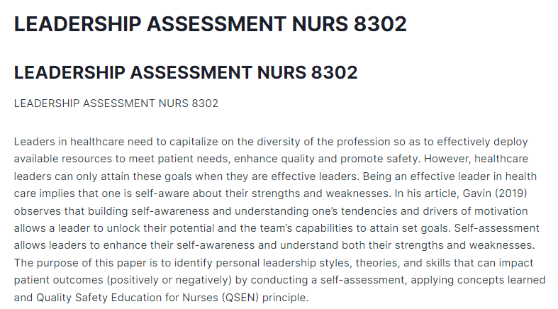 LEADERSHIP ASSESSMENT NURS 8302
