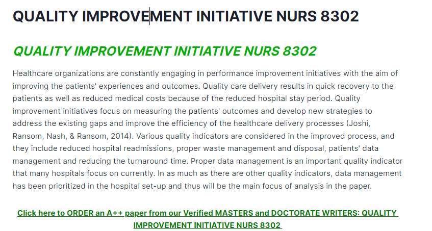 QUALITY IMPROVEMENT INITIATIVE NURS 8302