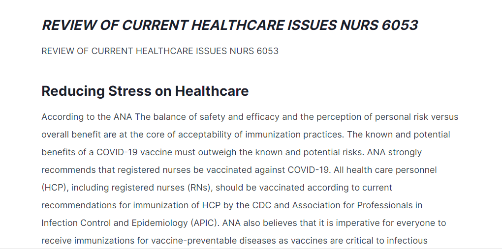 review of current healthcare issues nurs 6053