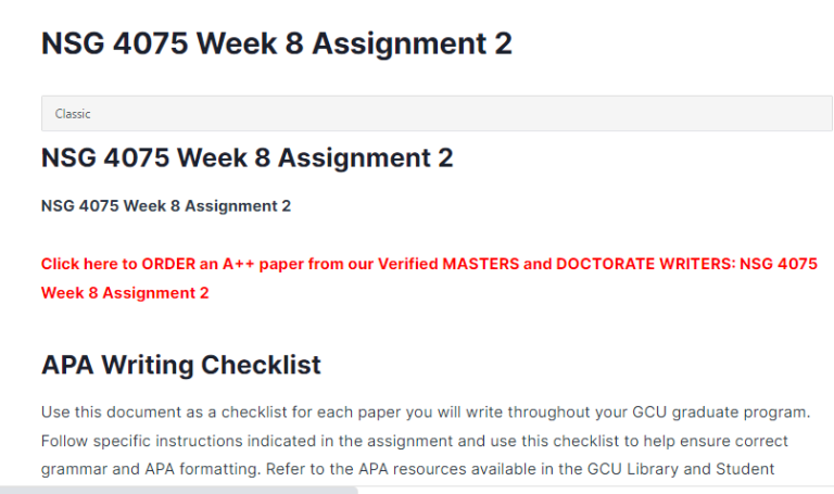 NSG 4075 Week 8 Assignment 2
